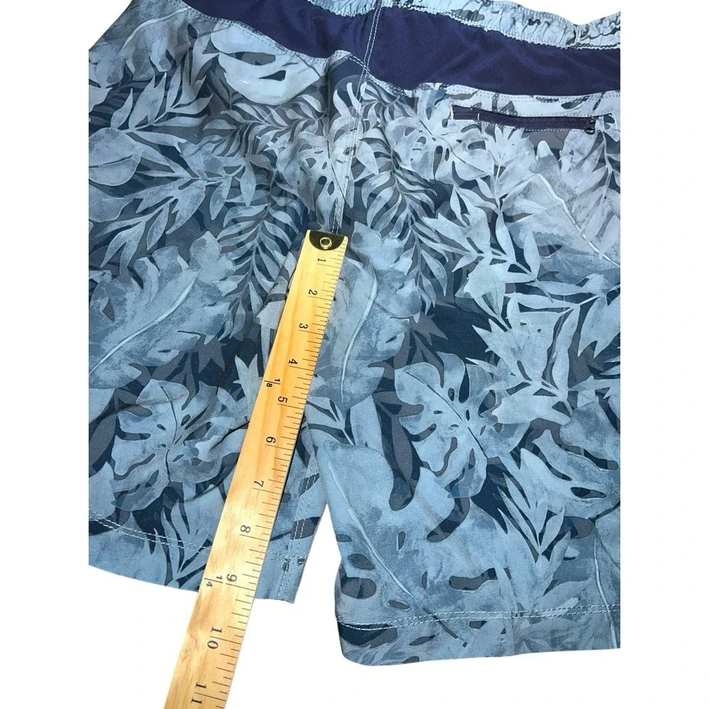 Speedo Swim Trunks Blue Floral Print Sz‎ Medium Drawstring Waist Pockets Lined